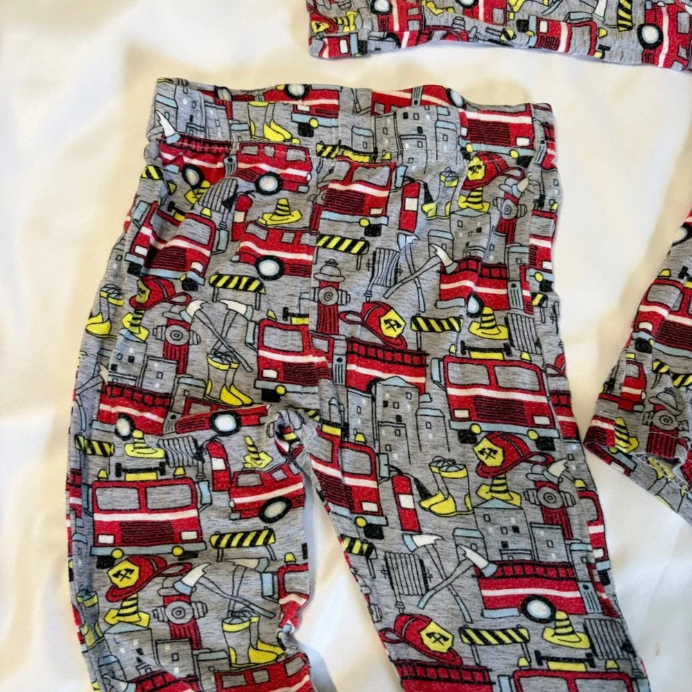 Mick Mack LTD Kids 24M Bamboo Viscose Fire Truck Pajama Set Gray Red 2 Piece